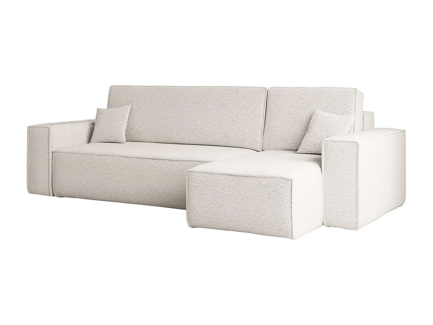 Canapé d'angle avec fonction couchage et coffre de lit, canapé d'angle en L, canapé d'angle en L BEST tissu Abriamo Écru Droite