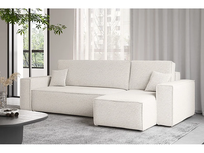 Ecksofa mit schlaffunktion und bettkasten, Ecksofa L-Form, Eckcouch L-Form BEST stoff Abriamo Ecru Rechts
