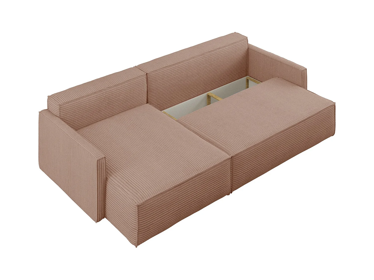 Canapé-lit Carlos, canapé d'angle en L avec fonction couchage et coffre de lit, tissu Poso Rosa Left