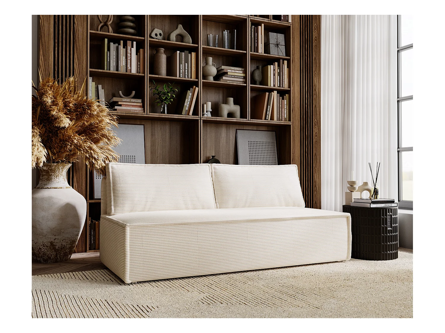 Canapé avec fonction couchage et coffre de lit, canapé-lit DUO Poso tissu - plusieurs coloris Beige clair