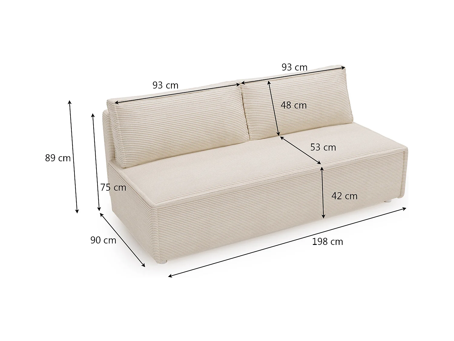 Canapé avec fonction couchage et coffre de lit, canapé-lit DUO Poso tissu - plusieurs coloris Beige clair