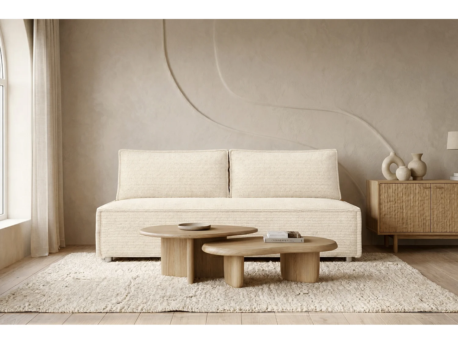 Canapé convertible DUO Poso en tissu - plusieurs coloris Beige clair