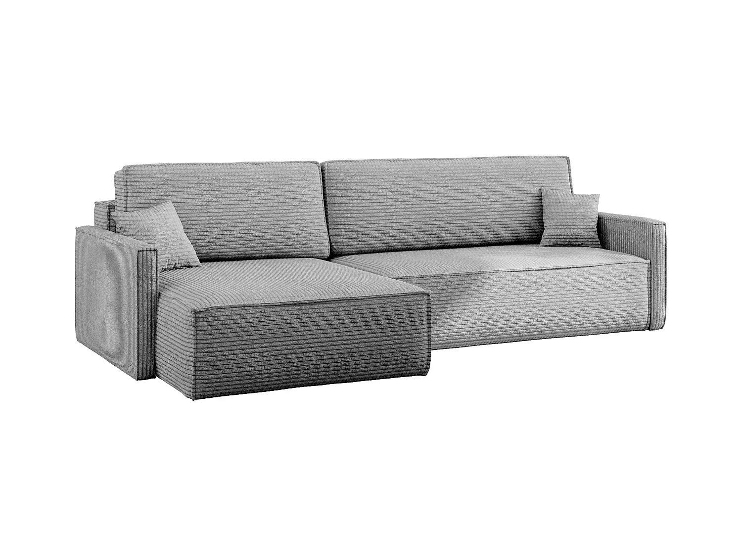 Canapé-lit Carlos, canapé d'angle en L avec fonction couchage et coffre de lit, tissu Poso Silver Left