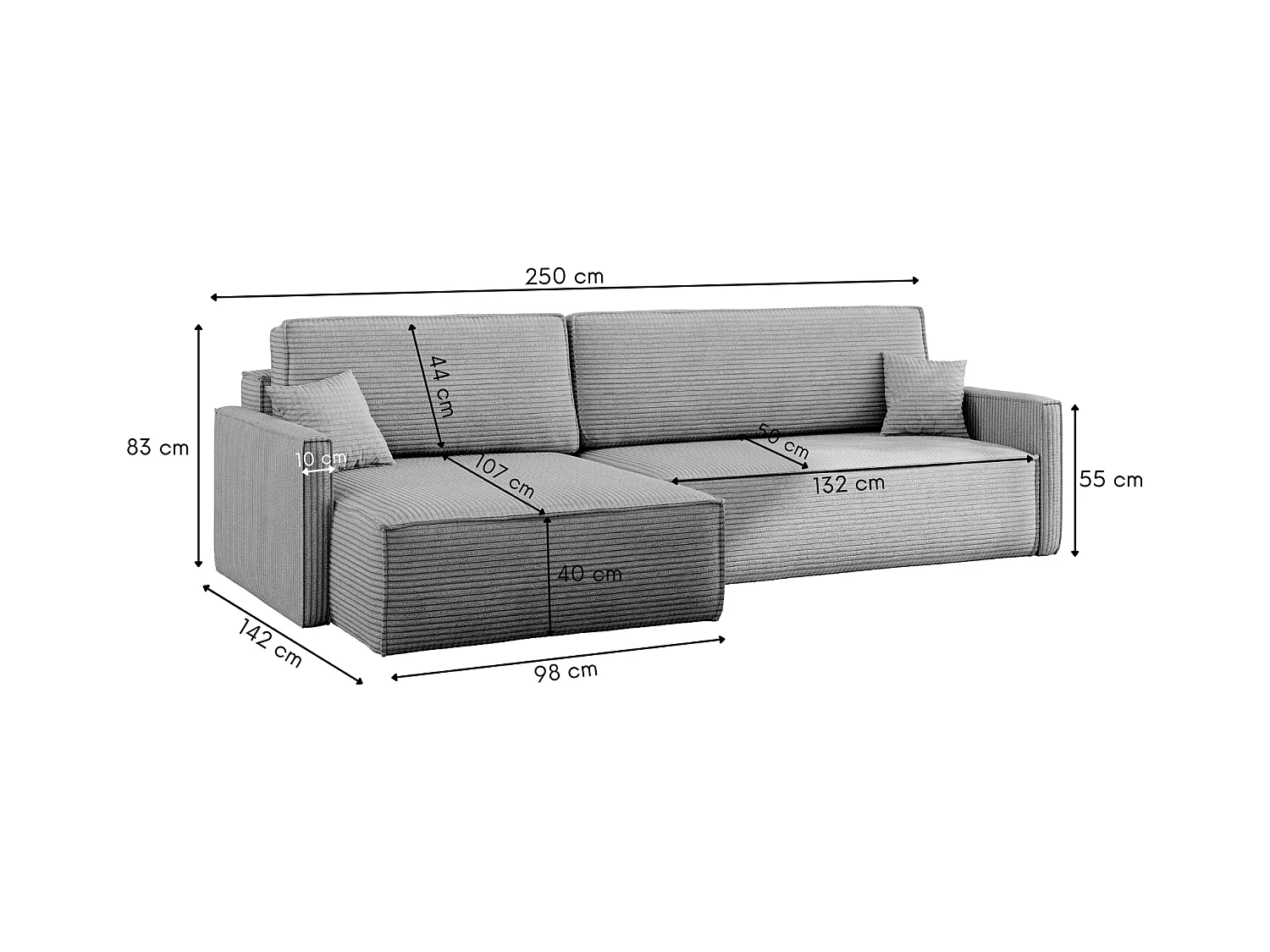 Canapé-lit Carlos, canapé d'angle en L avec fonction couchage et coffre de lit, tissu Poso Silver Left