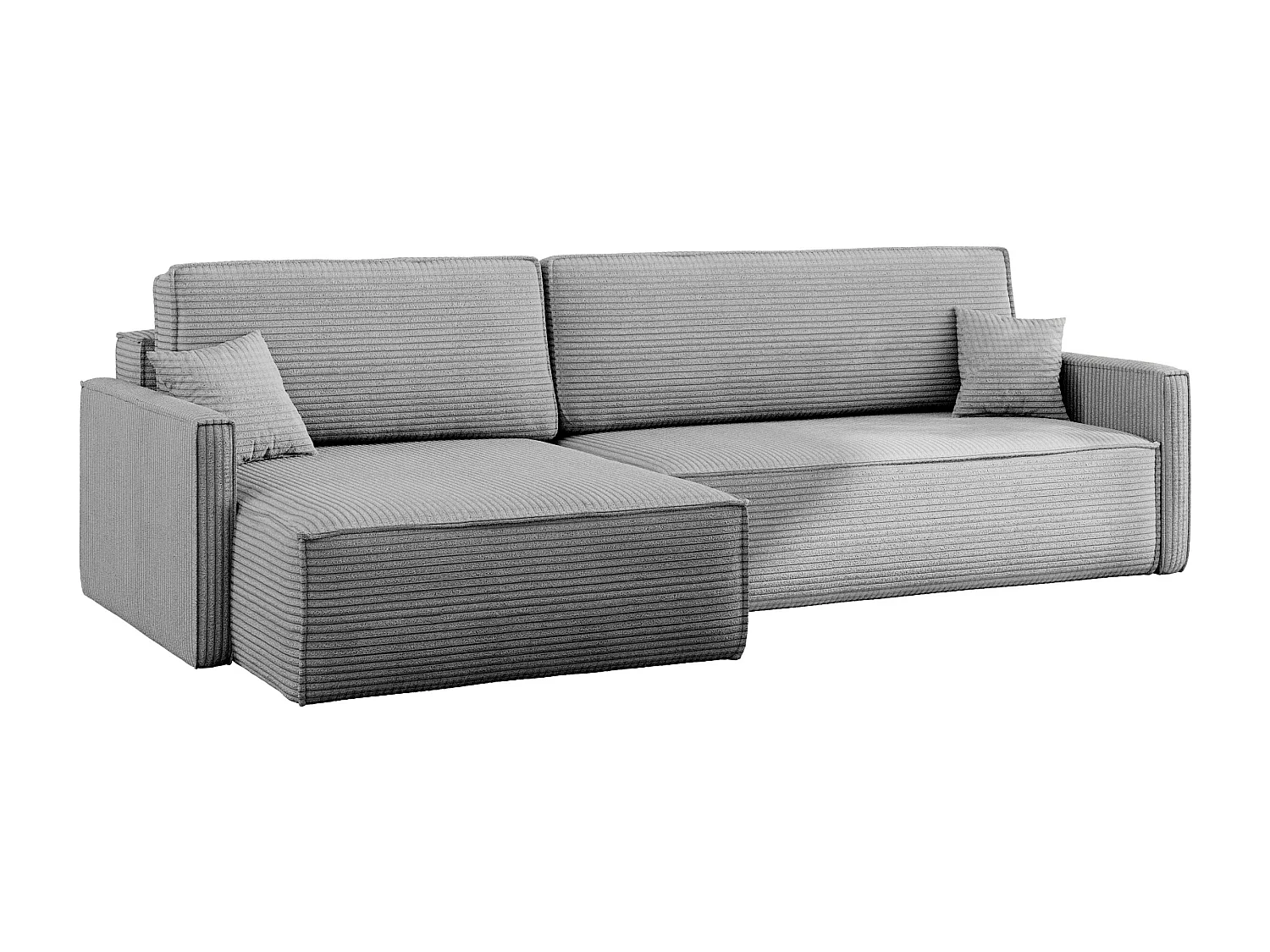 Canapé-lit Carlos, canapé d'angle en L avec fonction couchage et coffre de lit, tissu Poso Silver Left