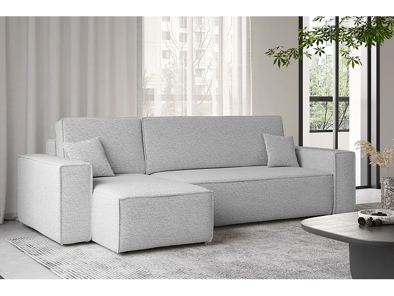 Ecksofa mit schlaffunktion und bettkasten, Ecksofa L-Form, Eckcouch L-Form BEST stoff Abriamo Hellgrau Links