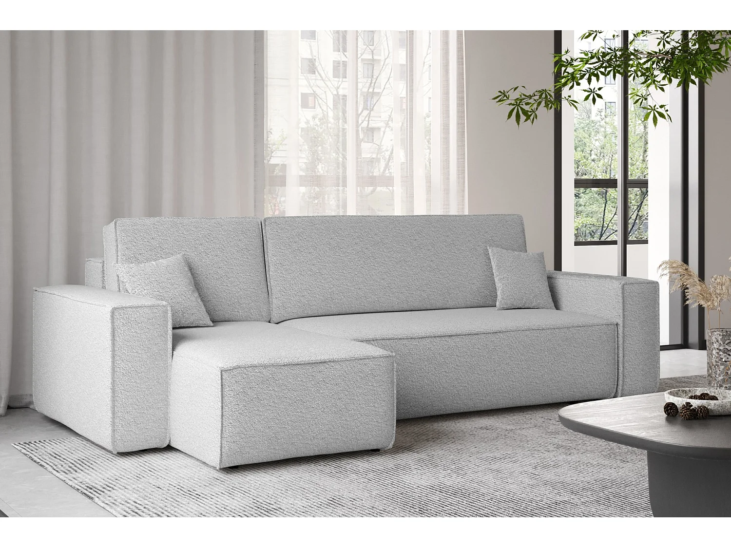 Ecksofa mit schlaffunktion und bettkasten, Ecksofa L-Form, Eckcouch L-Form BEST stoff Abriamo Hellgrau Links