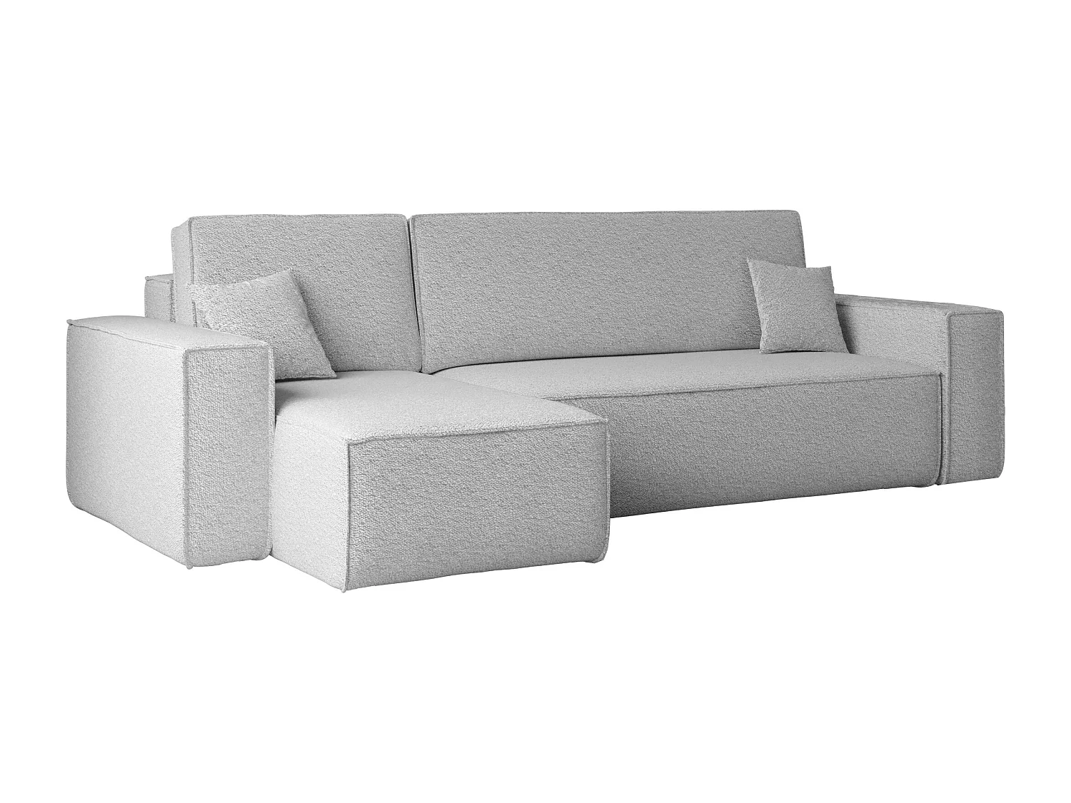 Canapé d'angle avec fonction couchage et coffre de lit, canapé d'angle en L, canapé d'angle en L BEST tissu Abriamo Gris Clair Gauche