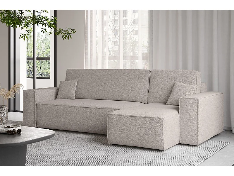 Ecksofa mit schlaffunktion und bettkasten, Ecksofa L-Form, Eckcouch L-Form BEST stoff Abriamo Dunkelbeige Rechts