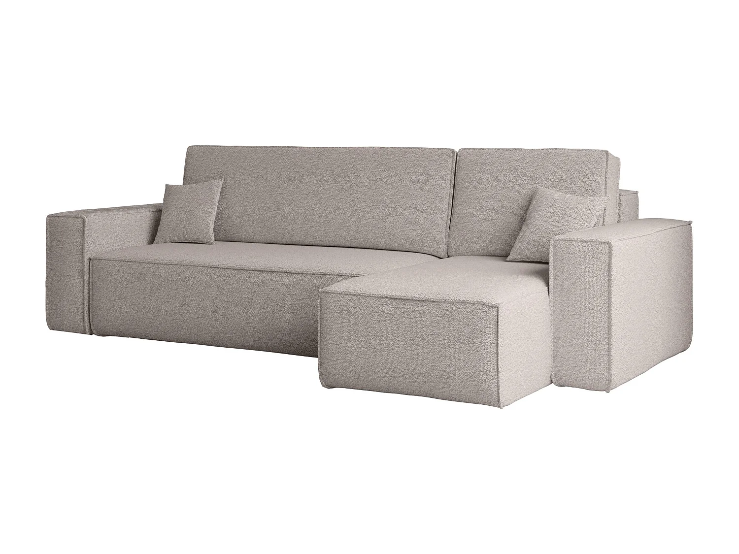 Canapé d'angle avec fonction couchage et coffre de lit, canapé d'angle en L, canapé d'angle en L BEST tissu Abriamo beige foncé droite
