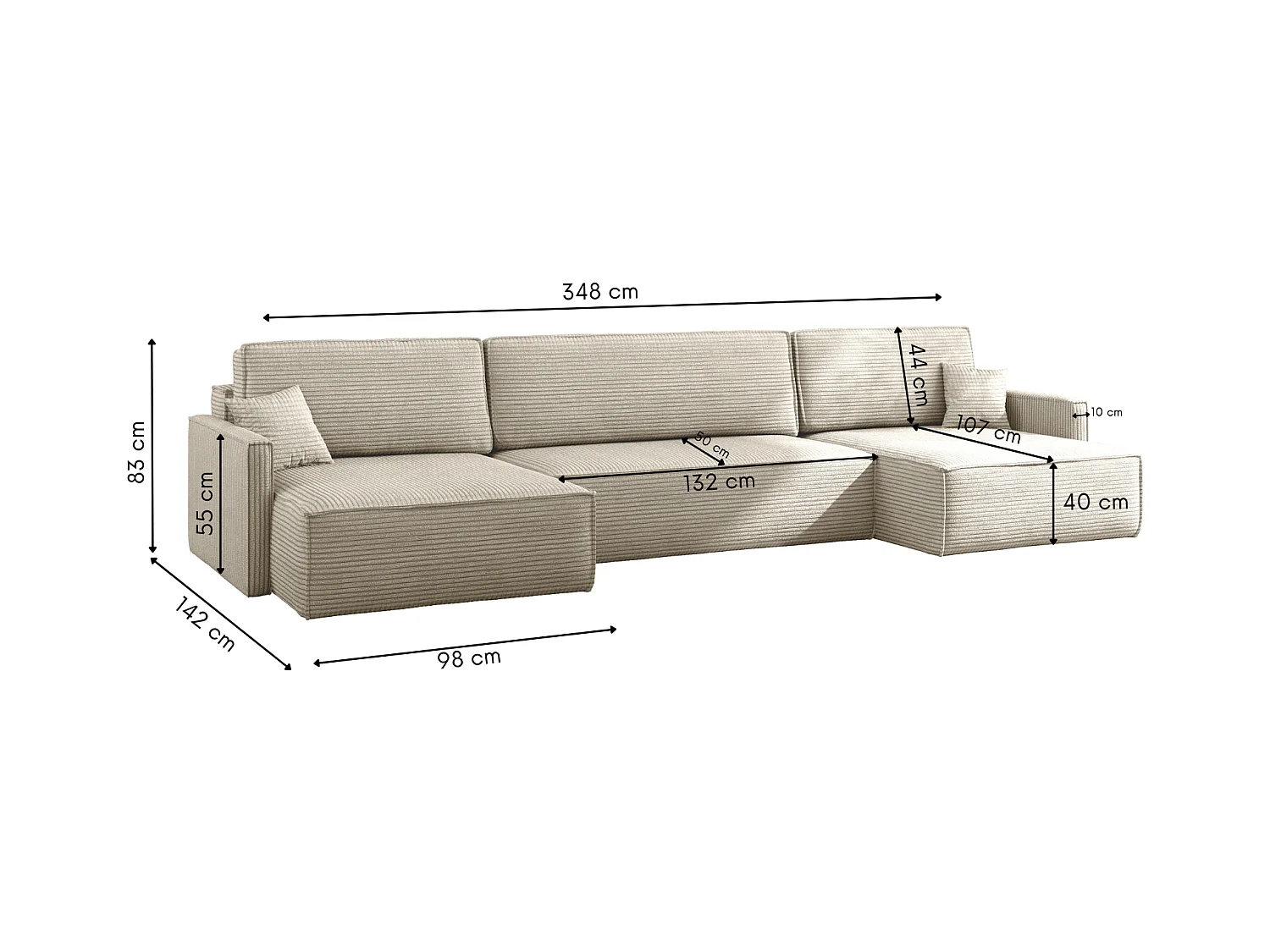 Ecksofa Carlos Mit Schlaffunktion und Bettkasten Elegante Stoff Poso Beige