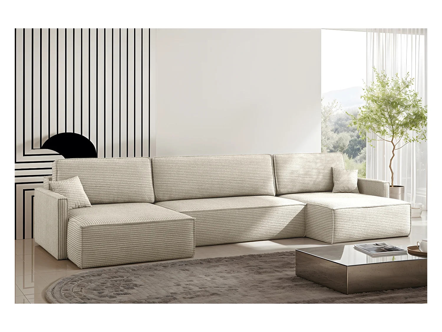 Divano angolare Carlos con funzione letto e box letto Tessuto elegante Poso Beige