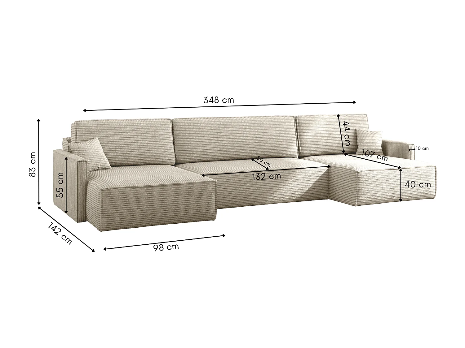 Ecksofa Carlos Mit Schlaffunktion und Bettkasten Elegante Stoff Poso Beige