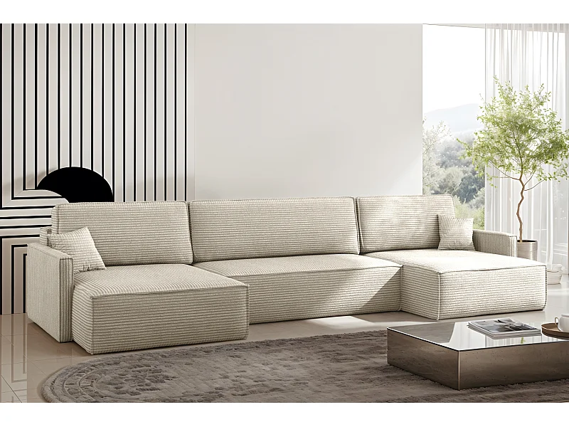 Divano angolare Carlos con funzione letto e box letto Tessuto elegante Poso Beige