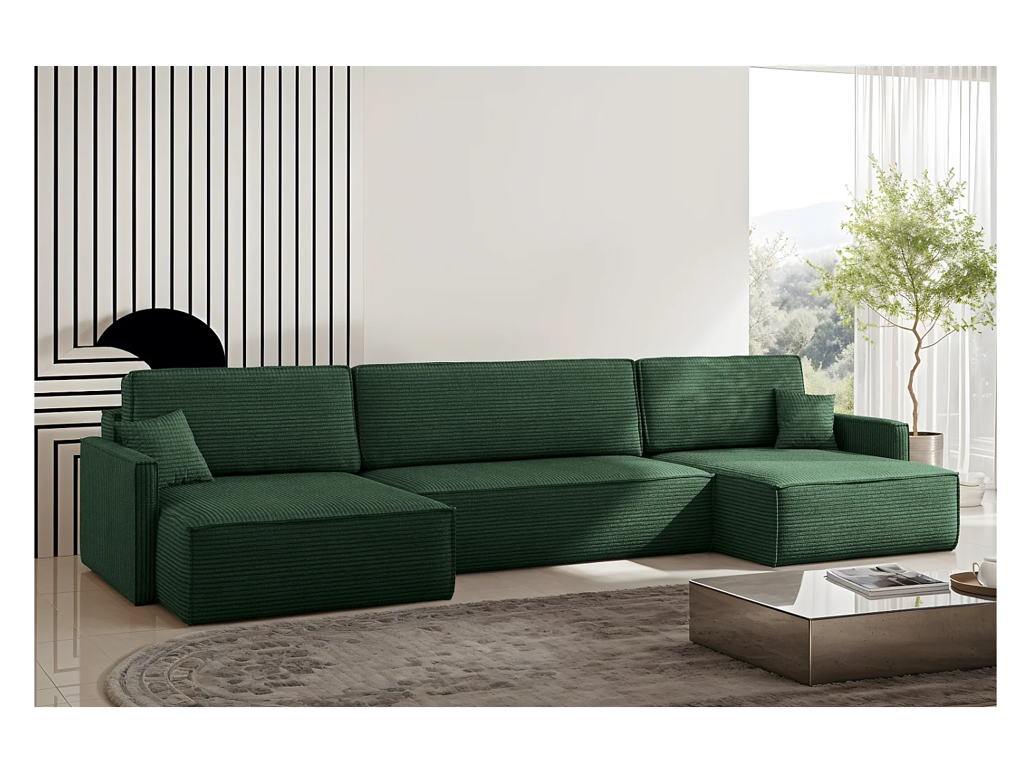 Divano angolare Carlos con funzione letto e box letto Elegante tessuto Poso Green