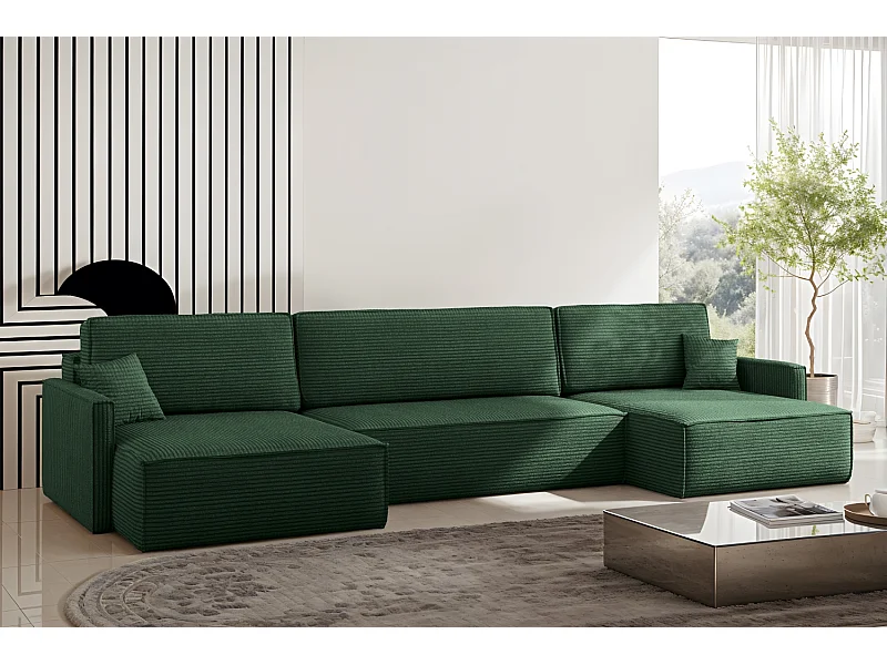Divano angolare Carlos con funzione letto e box letto Elegante tessuto Poso Green