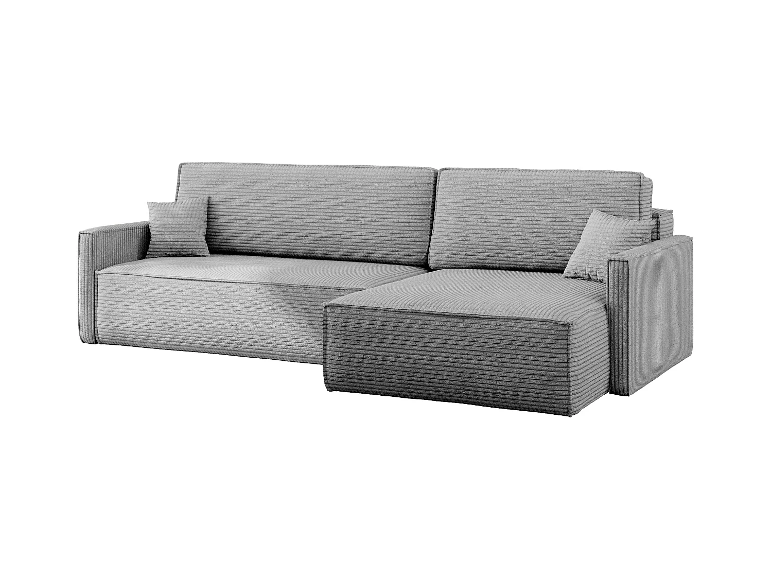 Schlafsofa Carlos, Ecksofa L-Form mit schlaffunktion und bettkasten Stoff Poso Silber Rechts