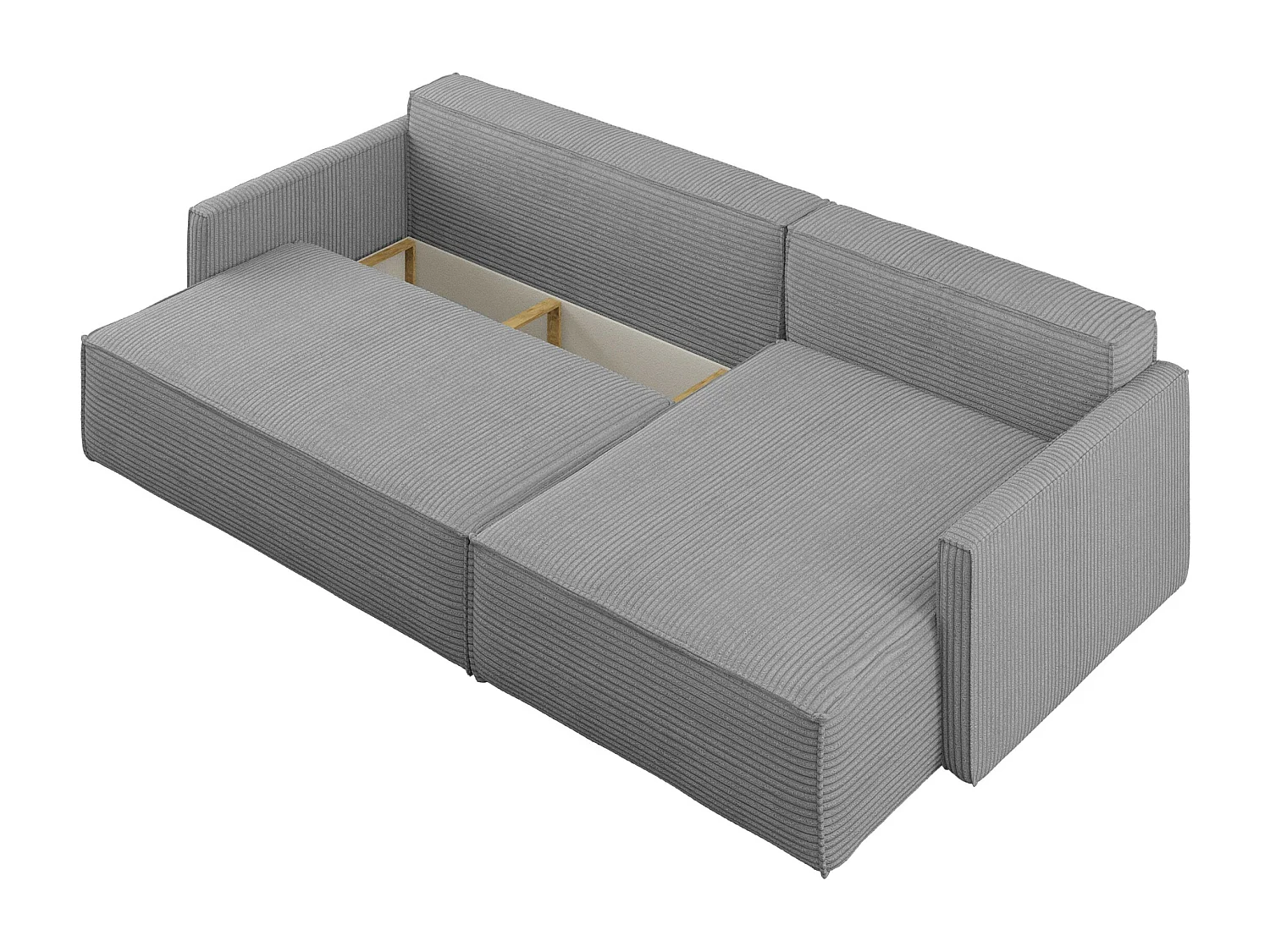 Canapé-lit Carlos, canapé d'angle en L avec fonction couchage et coffre de lit, tissu Poso Silver, droite