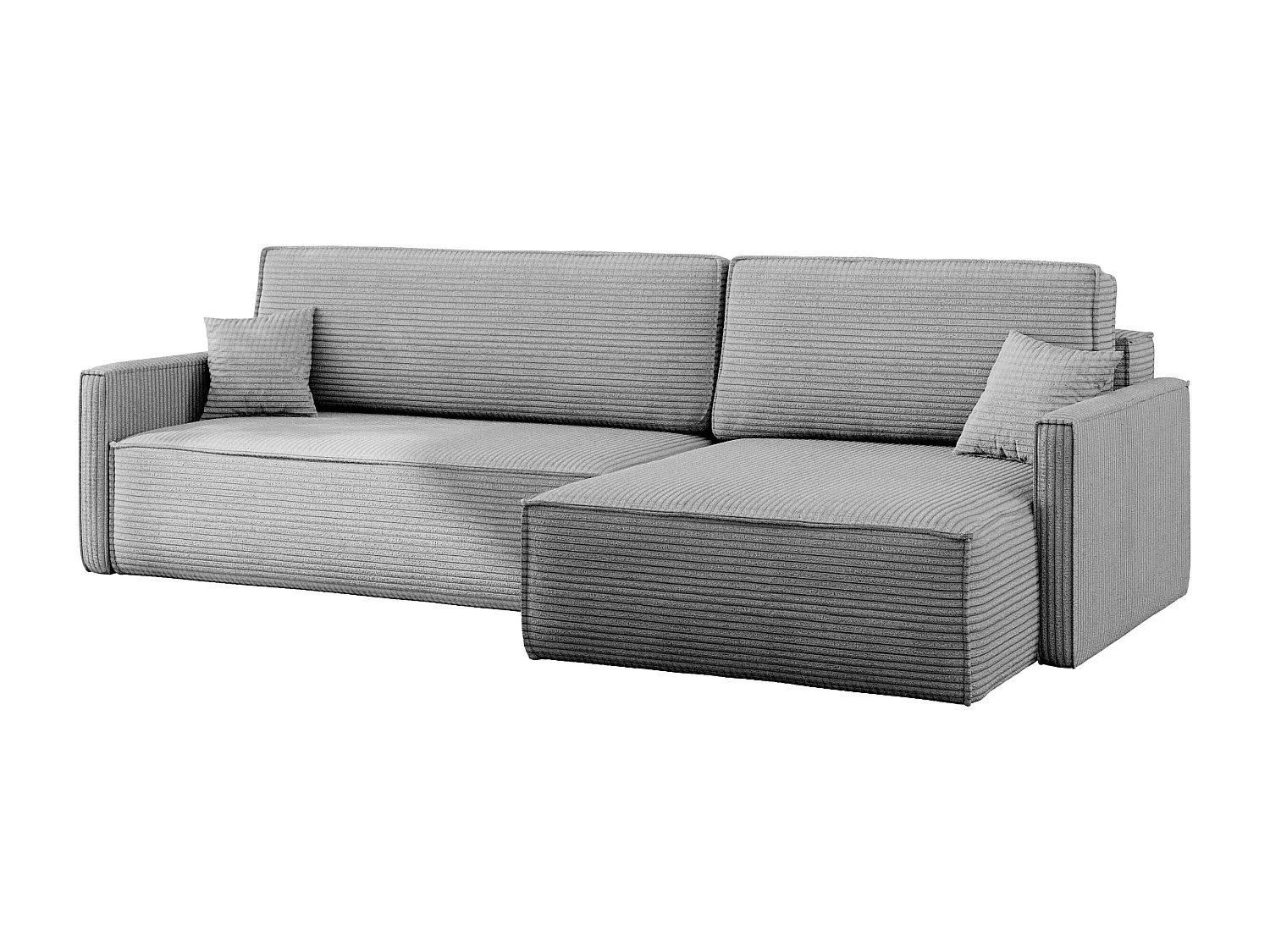 Canapé-lit Carlos, canapé d'angle en L avec fonction couchage et coffre de lit, tissu Poso Silver, droite