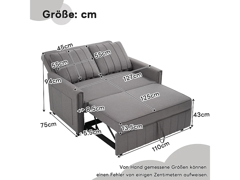 Multifunctionele opklapbare slaapbank met slaapfunctie en groot rugkussen voor kleine ruimtes en studentenwoningen antigrijs