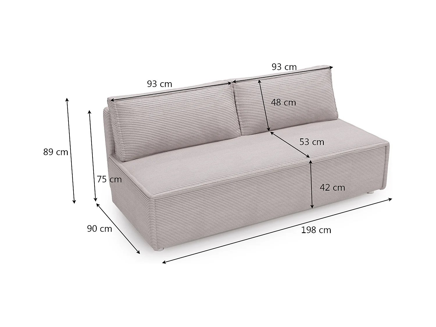 Canapé avec fonction couchage et coffre de lit, canapé-lit DUO Poso tissu - plusieurs coloris Gris clair