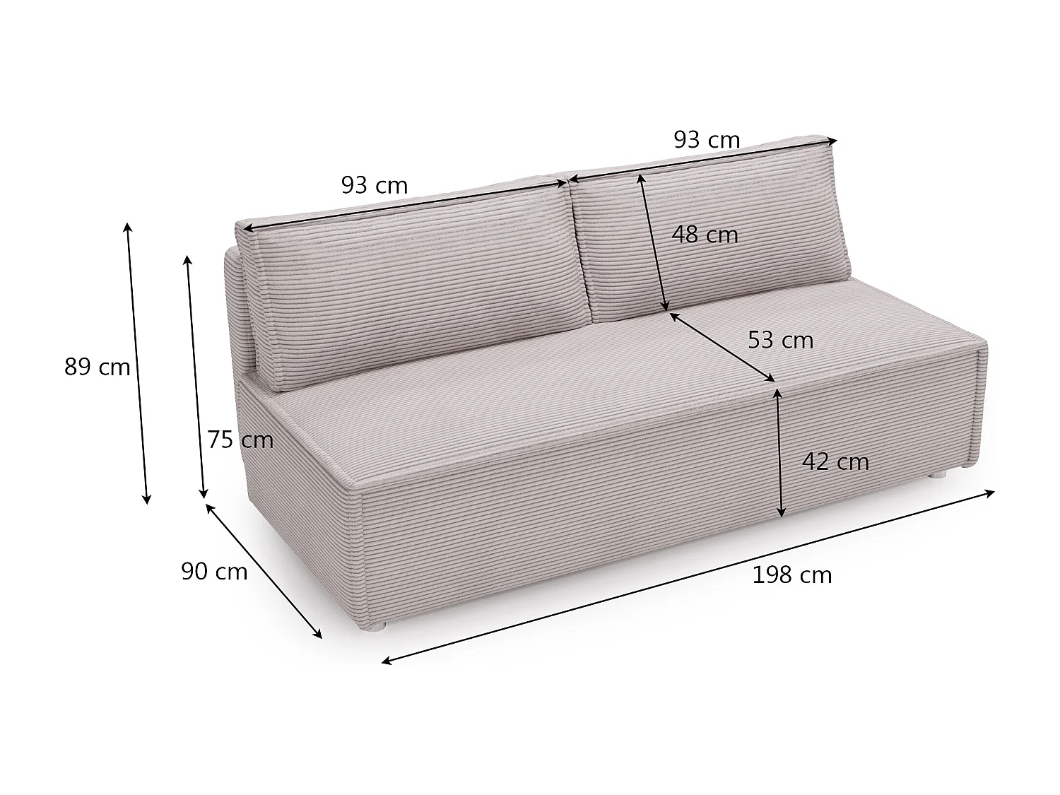 Bank met slaapfunctie en bedkast, slaapbank DUO Poso stof - vele kleuren Lichtgrijs