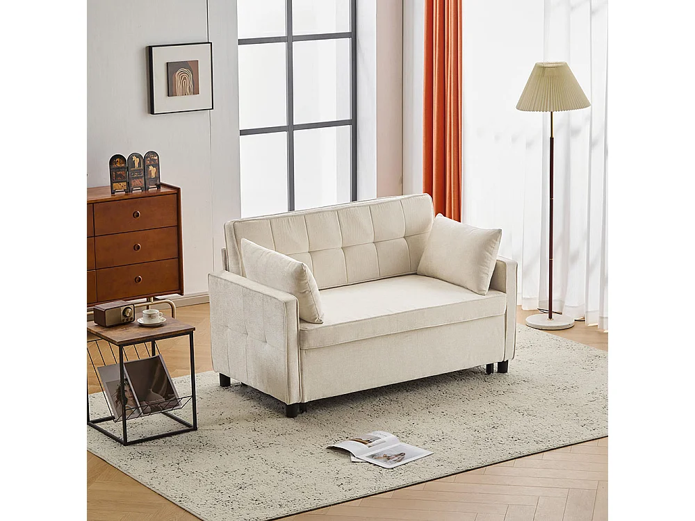 Canapé convertible deux places avec dossier réglable tissu chenille mousse haute densité canapé de salon fonction lit beige