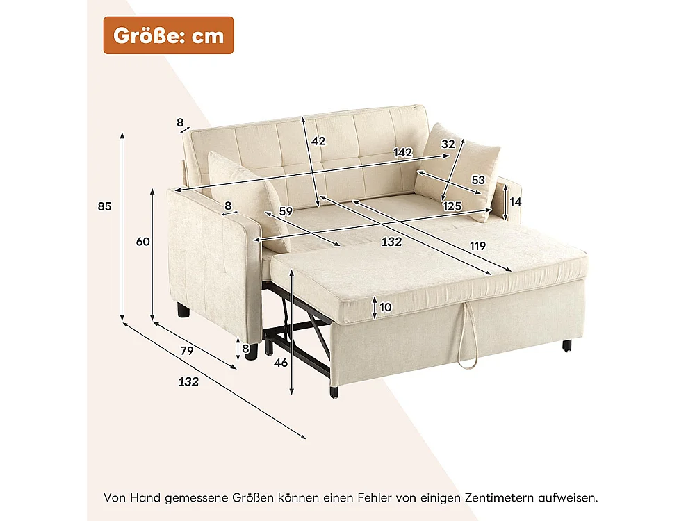 Canapé convertible deux places avec dossier réglable tissu chenille mousse haute densité canapé de salon fonction lit beige