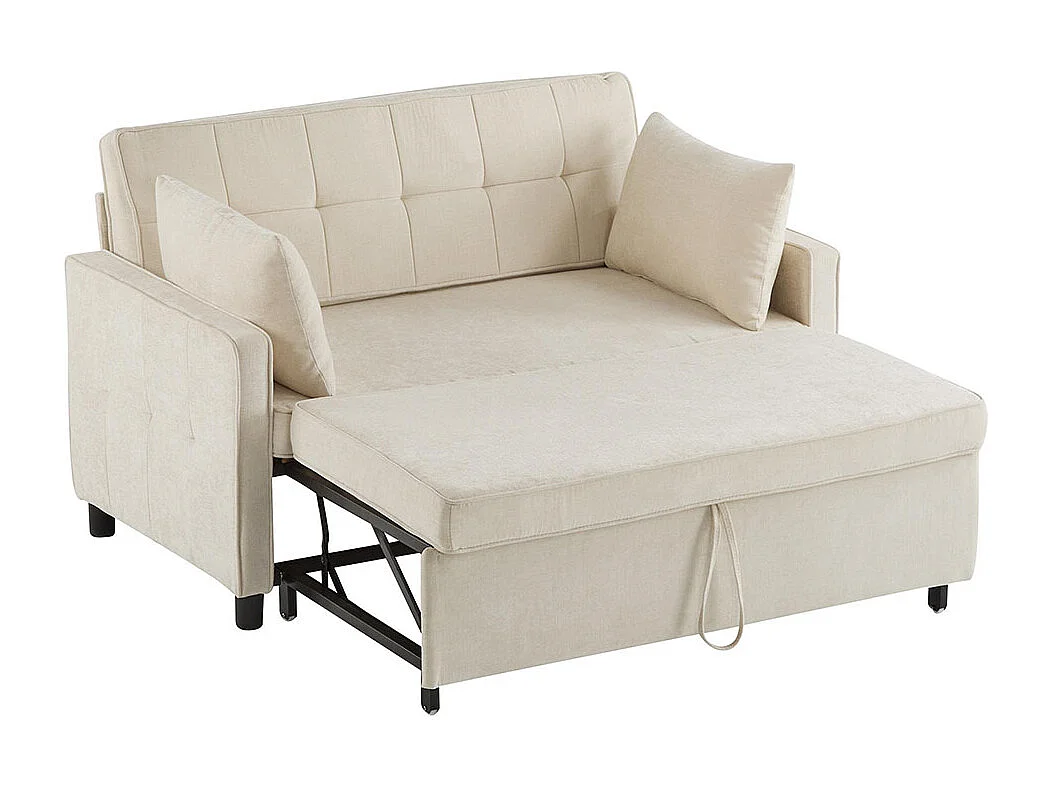 Canapé convertible deux places avec dossier réglable tissu chenille mousse haute densité canapé de salon fonction lit beige