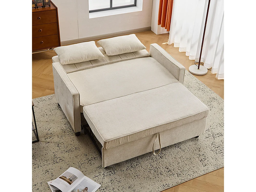 Canapé convertible deux places avec dossier réglable tissu chenille mousse haute densité canapé de salon fonction lit beige