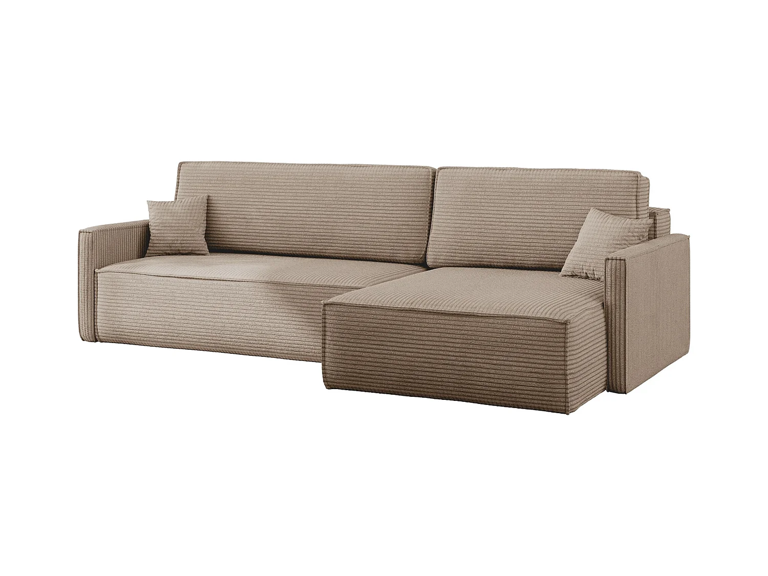 Canapé-lit Carlos, canapé d'angle en L avec fonction couchage et coffre de lit, tissu Poso beige foncé, droite