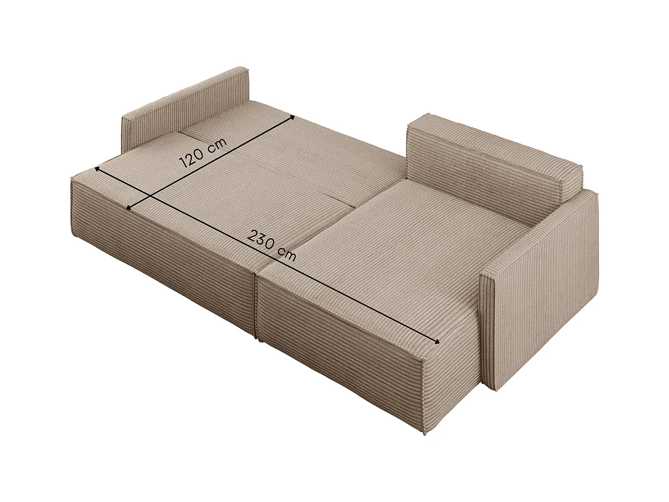 Canapé-lit Carlos, canapé d'angle en L avec fonction couchage et coffre de lit, tissu Poso beige foncé, droite