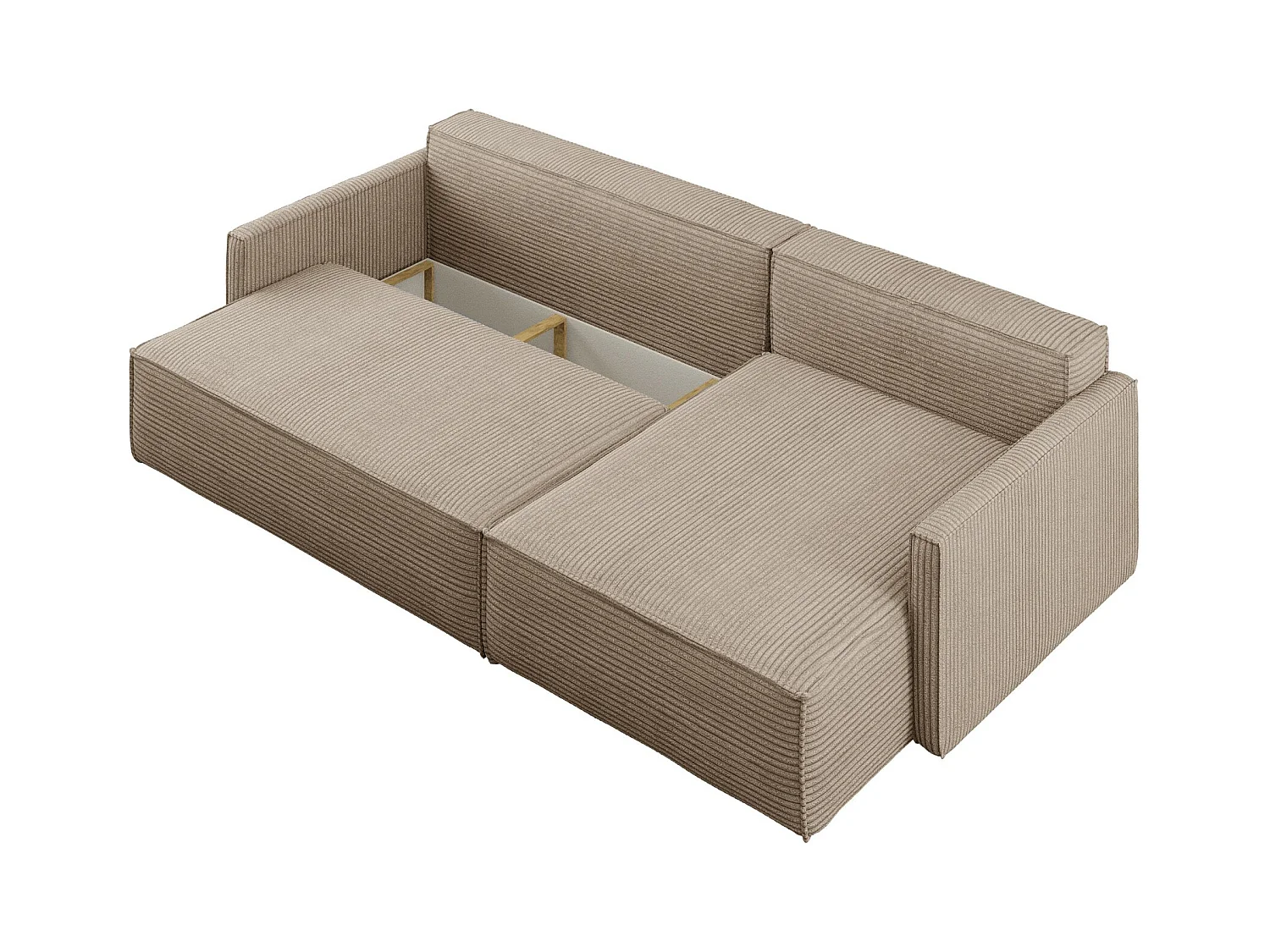 Canapé-lit Carlos, canapé d'angle en L avec fonction couchage et coffre de lit, tissu Poso beige foncé, droite