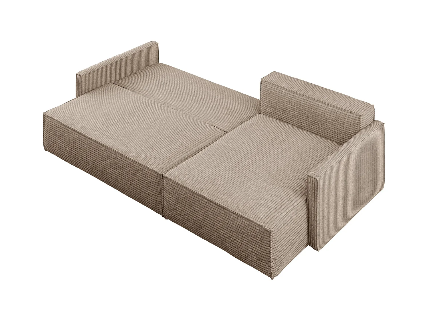 Canapé-lit Carlos, canapé d'angle en L avec fonction couchage et coffre de lit, tissu Poso beige foncé, droite