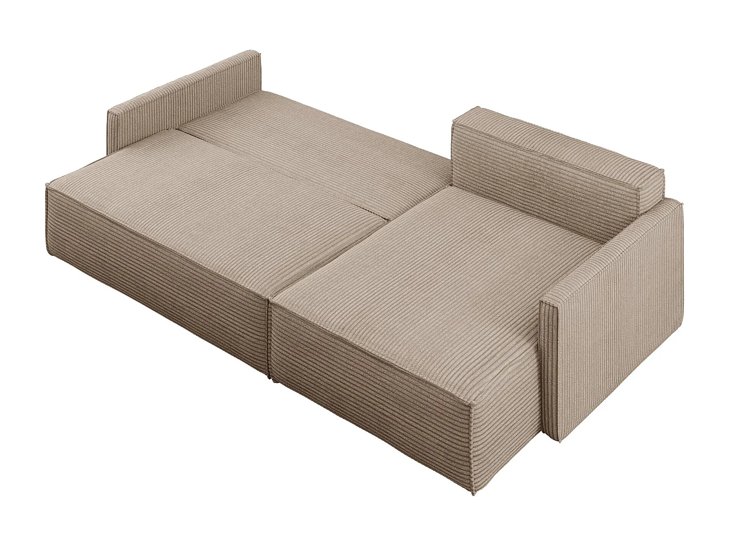 Canapé-lit Carlos, canapé d'angle en L avec fonction couchage et coffre de lit, tissu Poso beige foncé, droite