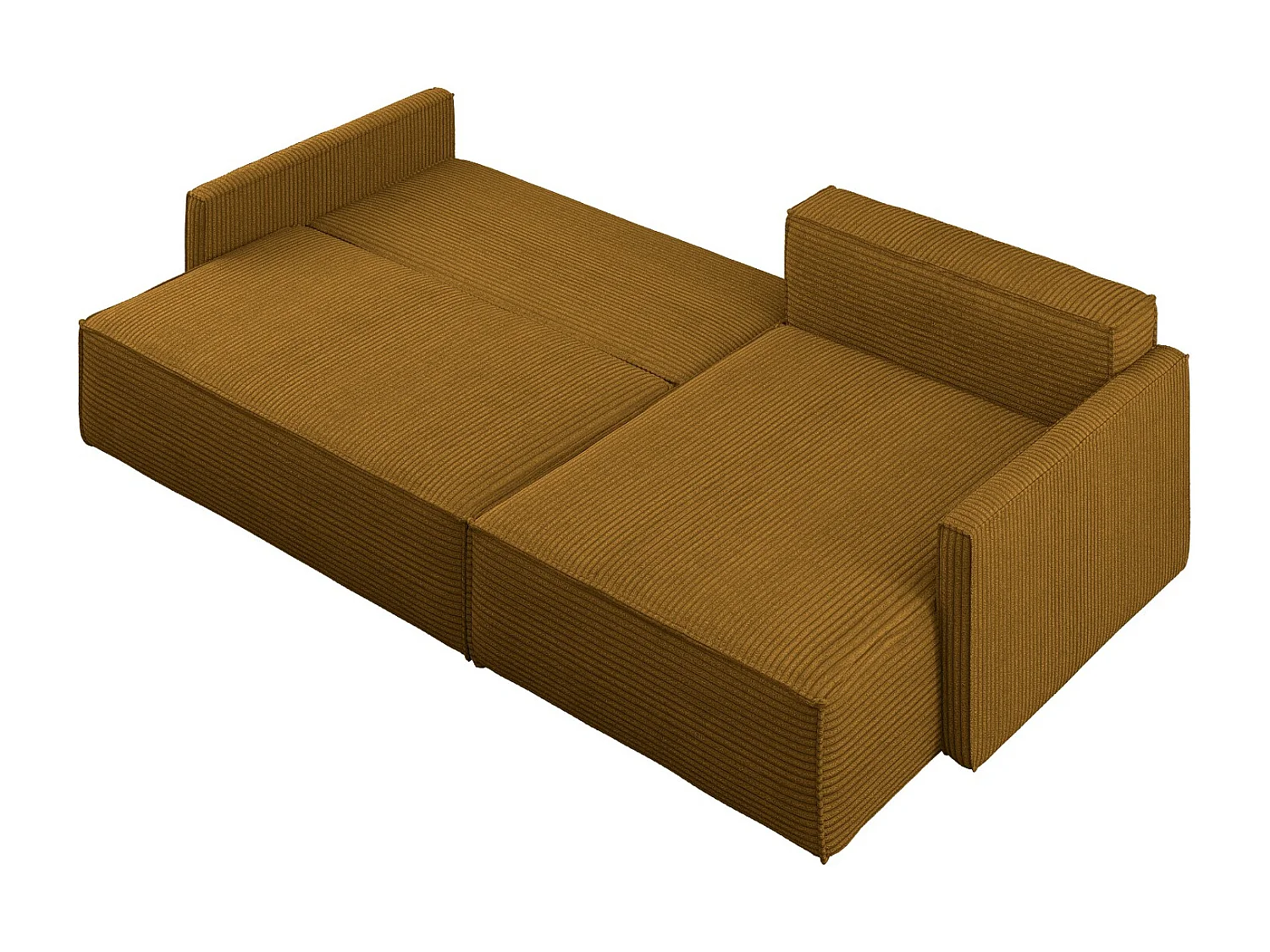 Canapé-lit Carlos, canapé d'angle en L avec fonction couchage et coffre de lit, tissu Poso couleur moutarde, droite