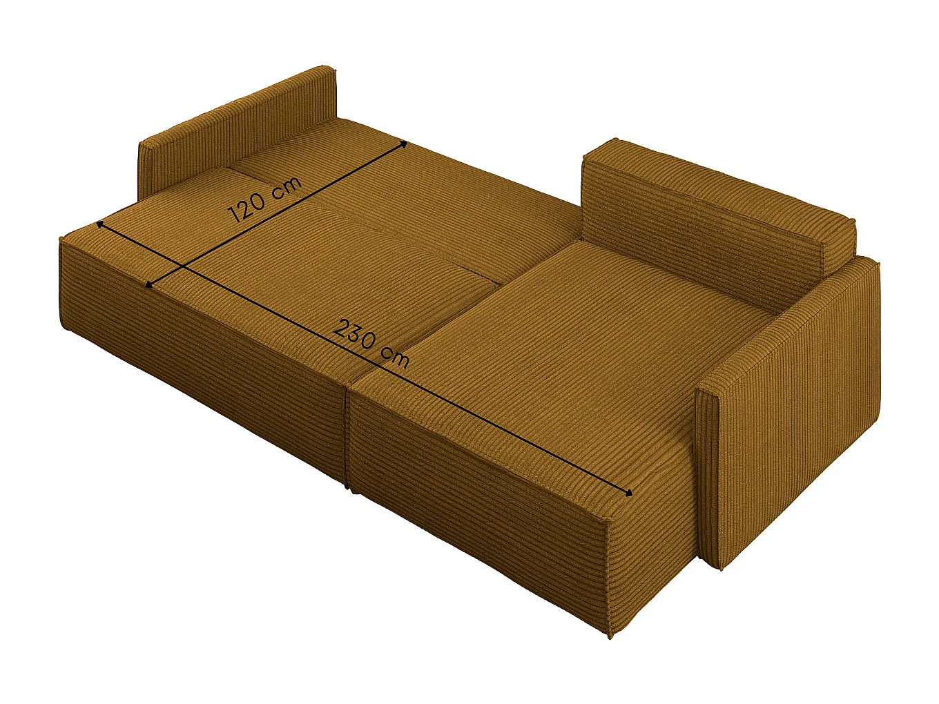 Canapé-lit Carlos, canapé d'angle en L avec fonction couchage et coffre de lit, tissu Poso couleur moutarde, droite