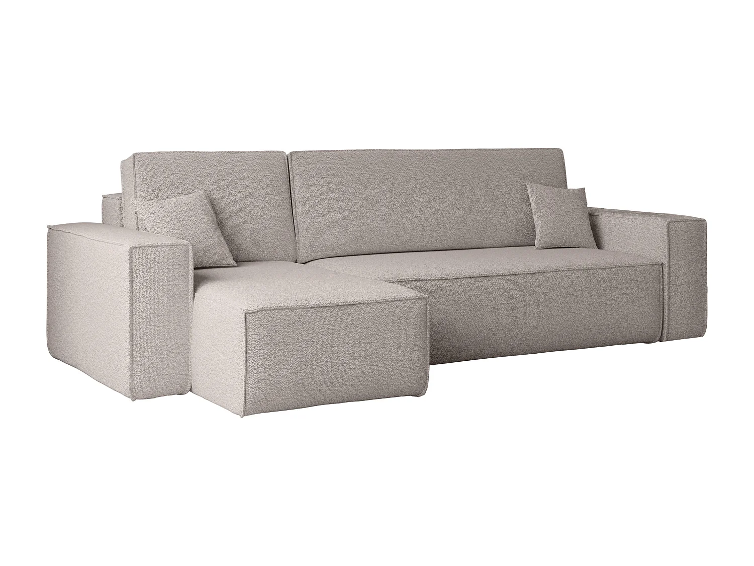 Canapé d'angle avec fonction couchage et coffre de lit, canapé d'angle en L, canapé d'angle en L BEST tissu Abriamo beige foncé gauche