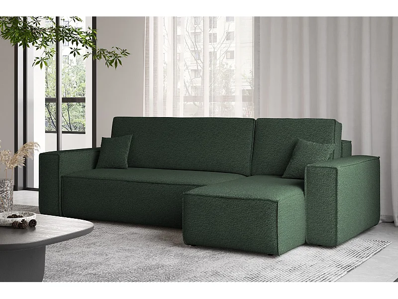 Ecksofa mit schlaffunktion und bettkasten, Ecksofa L-Form, Eckcouch L-Form BEST stoff Abriamo Dunkelgrün Rechts