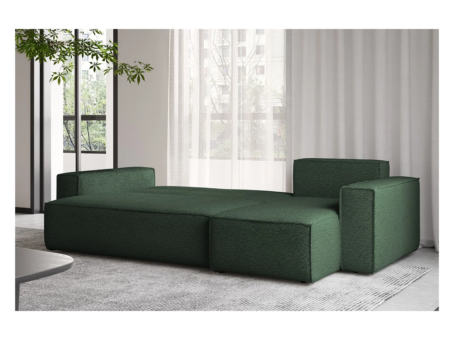 Ecksofa mit schlaffunktion und bettkasten, Ecksofa L-Form, Eckcouch L-Form BEST stoff Abriamo Dunkelgrün Rechts