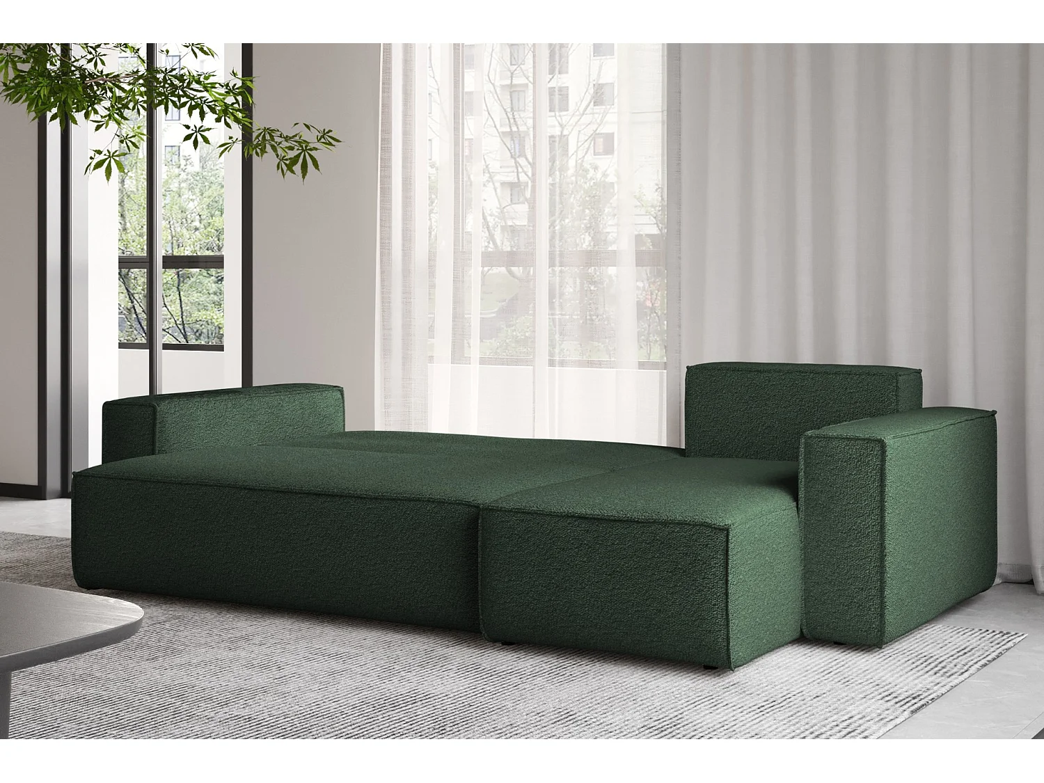 Ecksofa mit schlaffunktion und bettkasten, Ecksofa L-Form, Eckcouch L-Form BEST stoff Abriamo Dunkelgrün Rechts