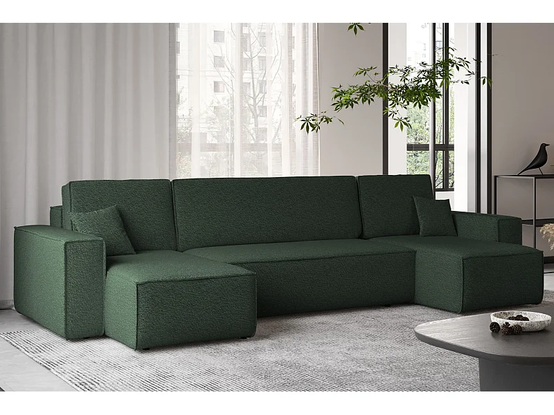 Ecksofa mit schlaffunktion und bettkasten, Sofa U-form, Couch U-form BEST stoff Abriamo Dunkelgrün