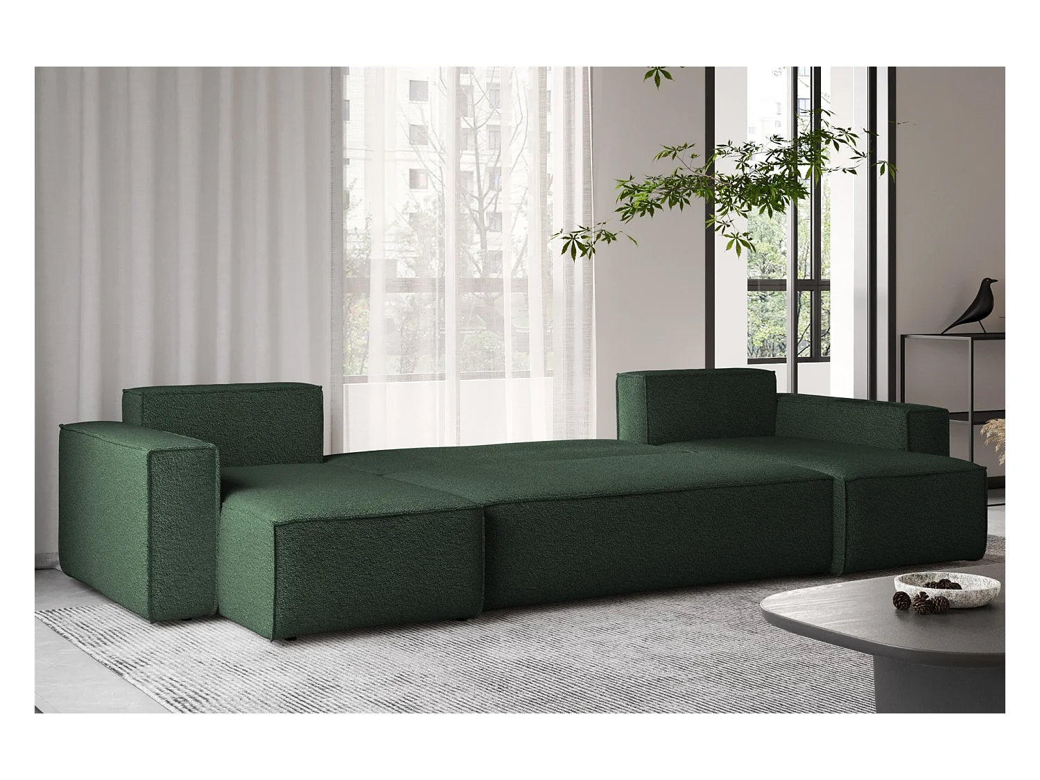 Ecksofa mit schlaffunktion und bettkasten, Sofa U-form, Couch U-form BEST stoff Abriamo Dunkelgrün