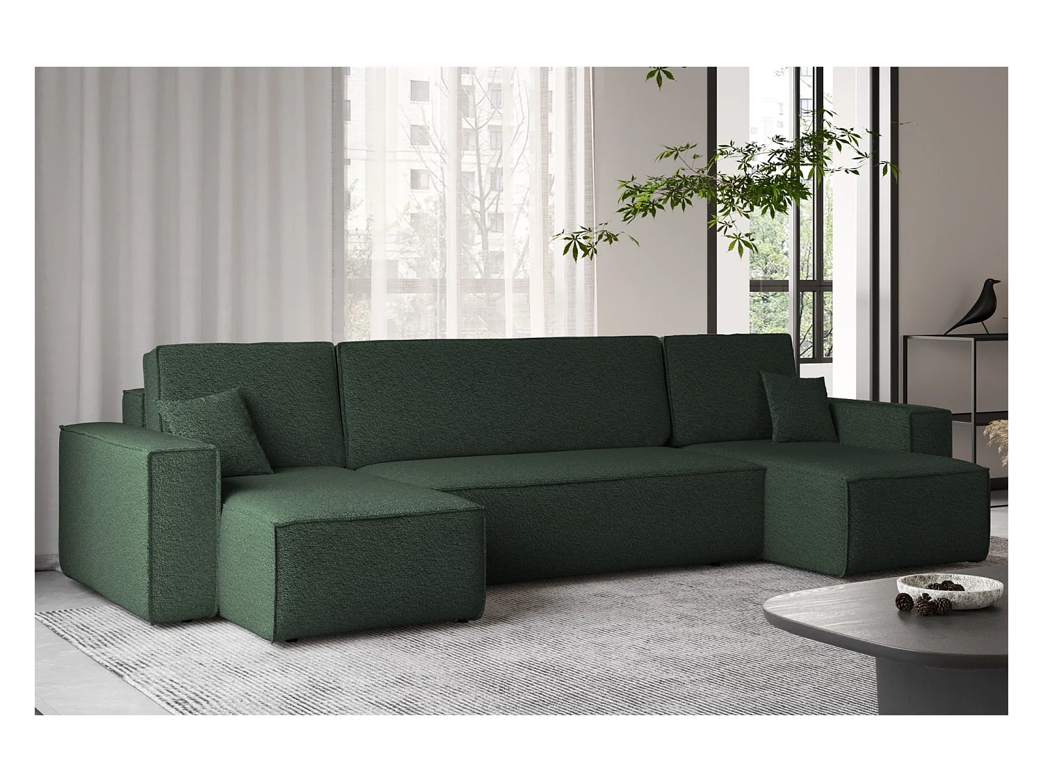 Divano angolare con funzione letto e contenitore, divano a U, divano a U tessuto BEST Abriamo Dark Green