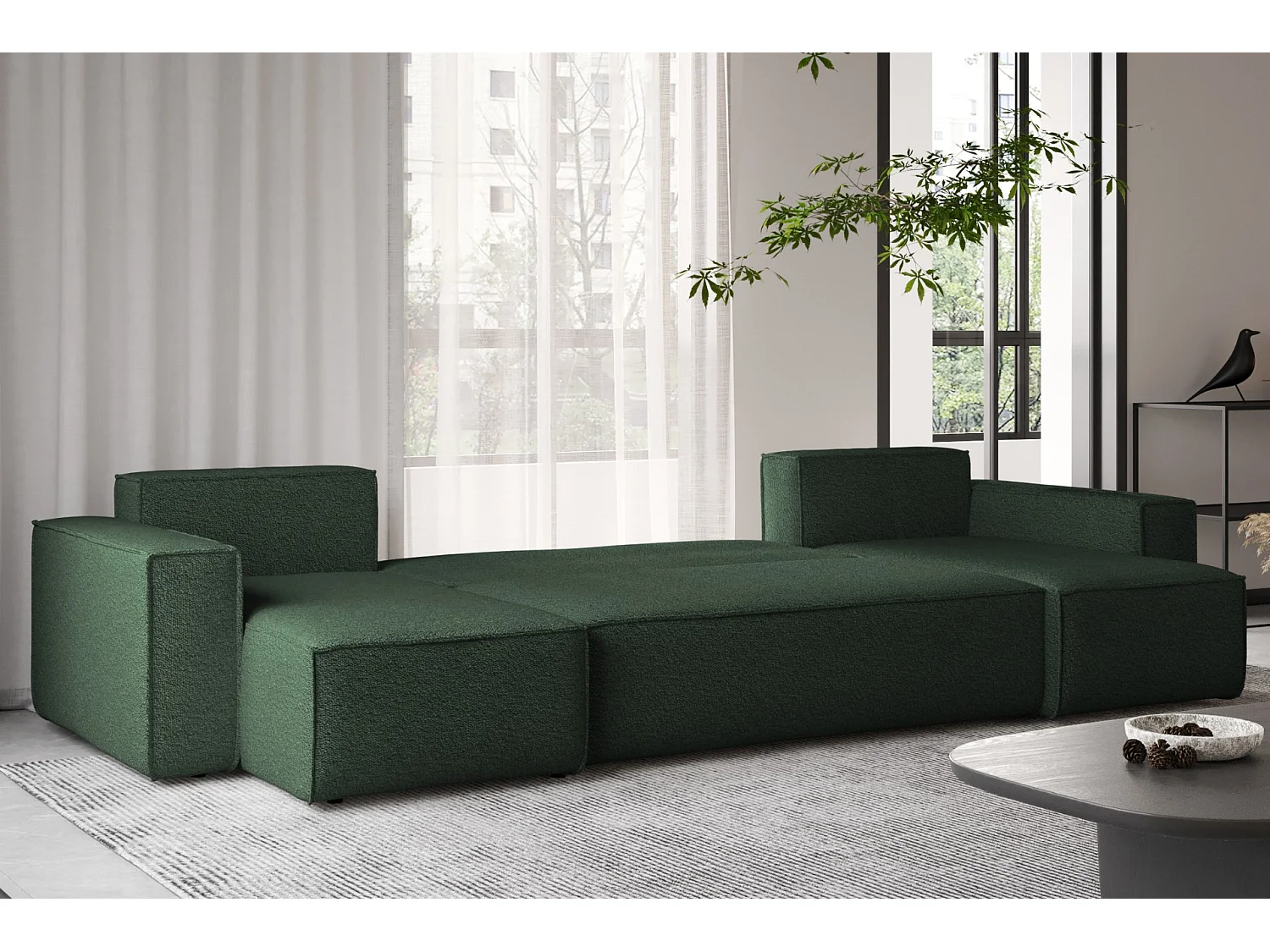Ecksofa mit schlaffunktion und bettkasten, Sofa U-form, Couch U-form BEST stoff Abriamo Dunkelgrün