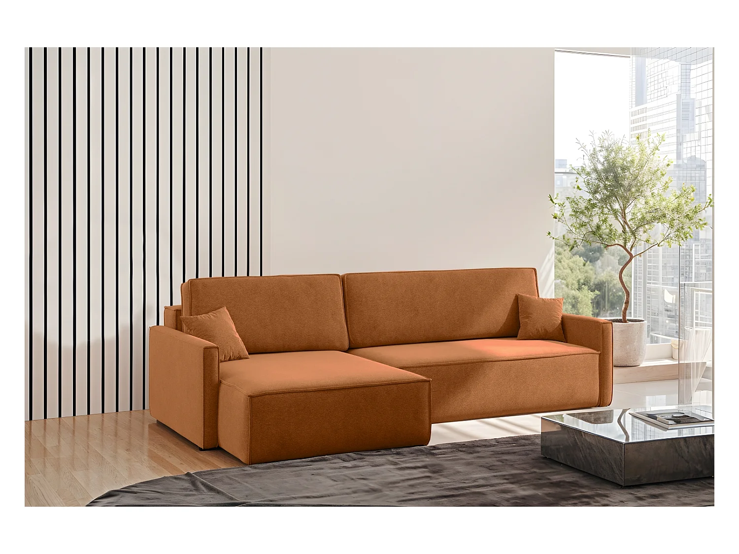Schlafsofa Carlos L-Form, Ecksofa Mit Bettkasten Und Schlaffunktion Stoff Salvador Links Braun