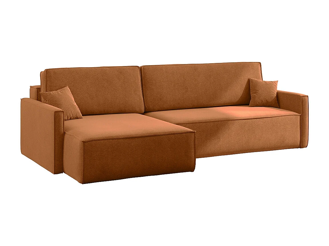 Canapé-lit en L Carlos, canapé d'angle avec coffre de lit et fonction couchage, tissu Salvador, marron gauche