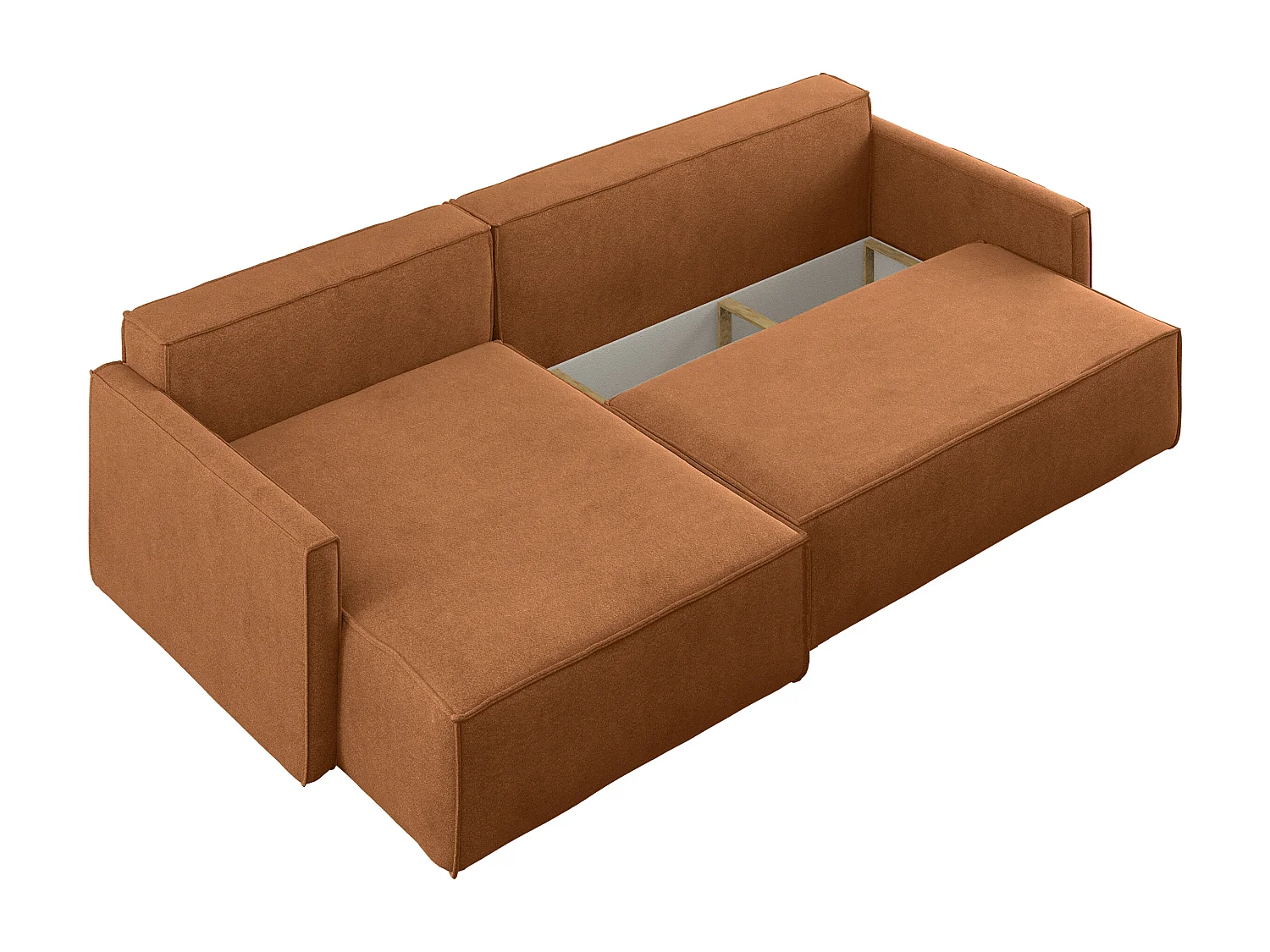 Canapé-lit en L Carlos, canapé d'angle avec coffre de lit et fonction couchage, tissu Salvador, marron gauche