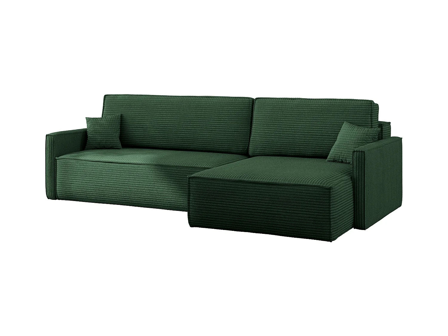 Canapé-lit Carlos, canapé d'angle en L avec fonction couchage et coffre de lit, tissu Poso Green, droite