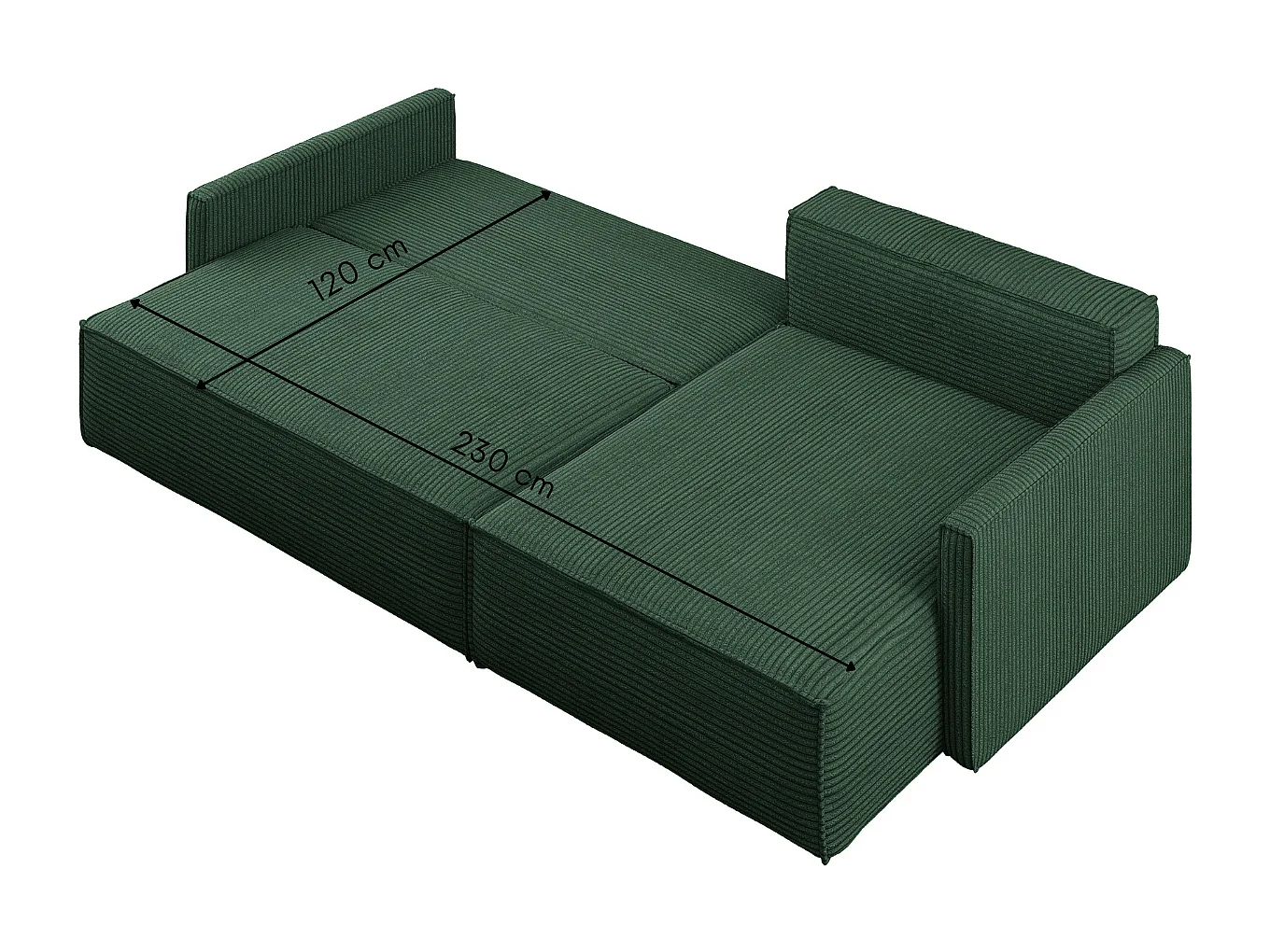 Canapé-lit Carlos, canapé d'angle en L avec fonction couchage et coffre de lit, tissu Poso Green, droite